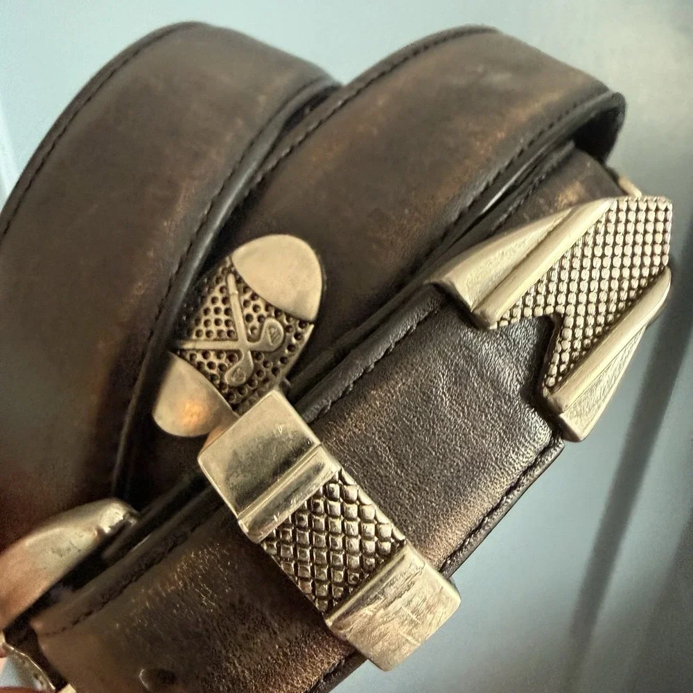 Leather Golf‎ Belt Men Size 42 Black Metal Golf Medallions Country Club